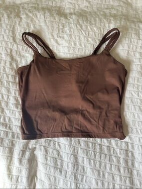 Brown Double-Strap Cropped Tank Top